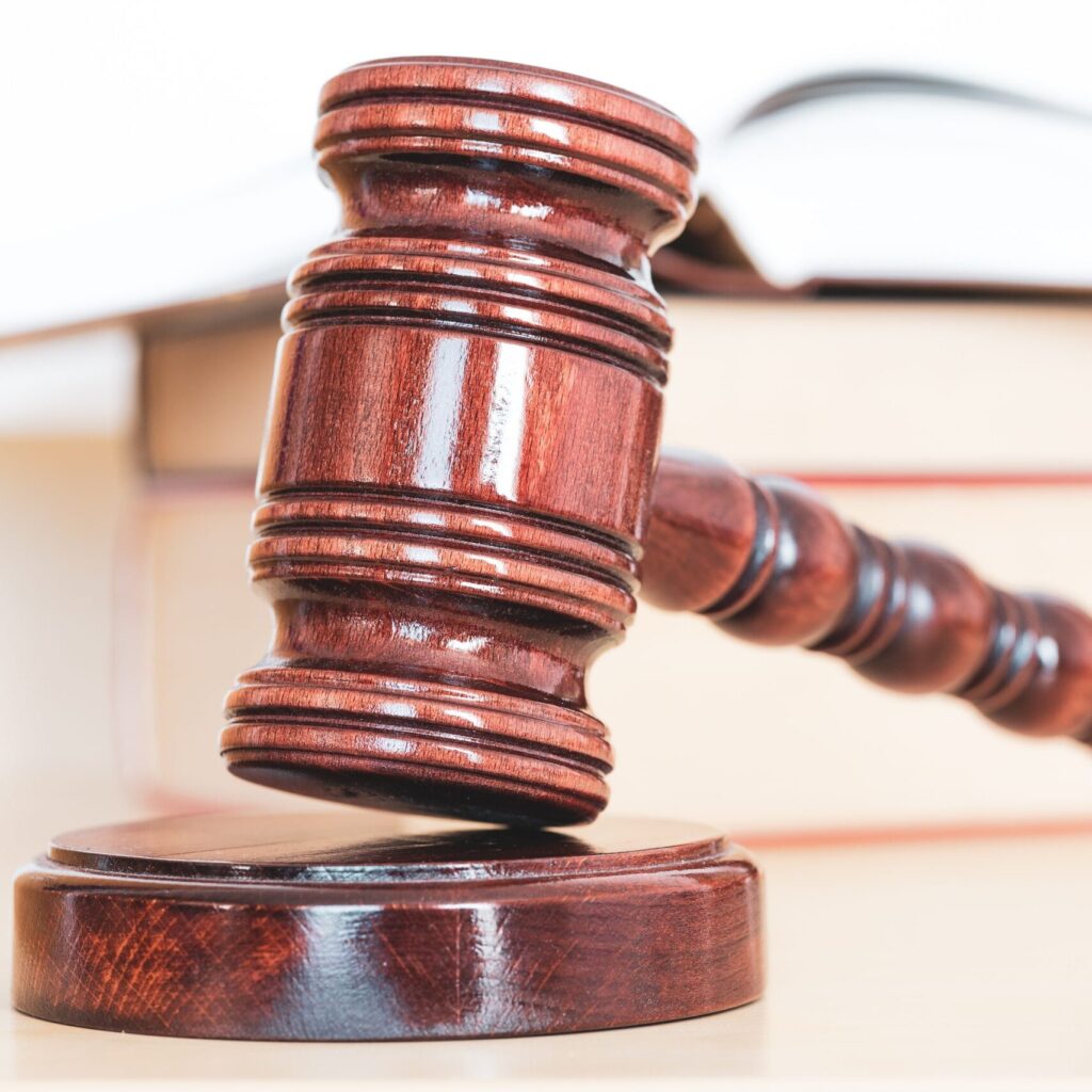 A wooden judge’s gavel symbolizing the justice system and court authority